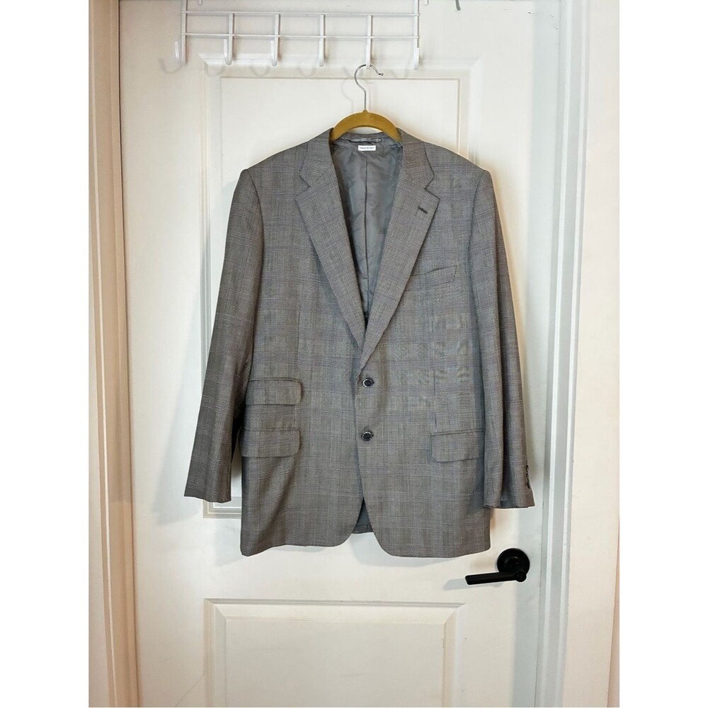 Brioni x Wilkes Bashford 100% wool Lighweight glen check plaid Blazer Sz 42R